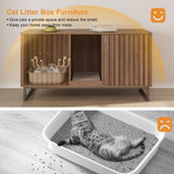 Fienveorn Cat Litter Box Enclosure for 2 Cats, 47.6’’ Litter Box Furniture Hidden with Cat Scratch Pad, Double Room Large Cat Cabinet, Indoor Cat House TV Stand Side Table,Cat Washroom,Brown Halitaa