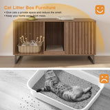 Vabches 47.2” Large Cat Litter Box Enclosure with Scratch Pad, Double Hidden Wooden Indoor Cat House, TV Stand Side Table Pet Washroom Furniture for 2 Cats, Walnut Vabches