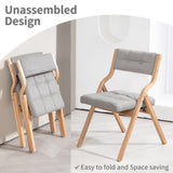 HOMEFUN Folding Chairs with Cushion, Wooden Padded Folding Chairs 2 Pack, Portable and Assembled Folding Dining Chair for Guests Kitchen Office Wedding and Party, Gray HOMEFUN