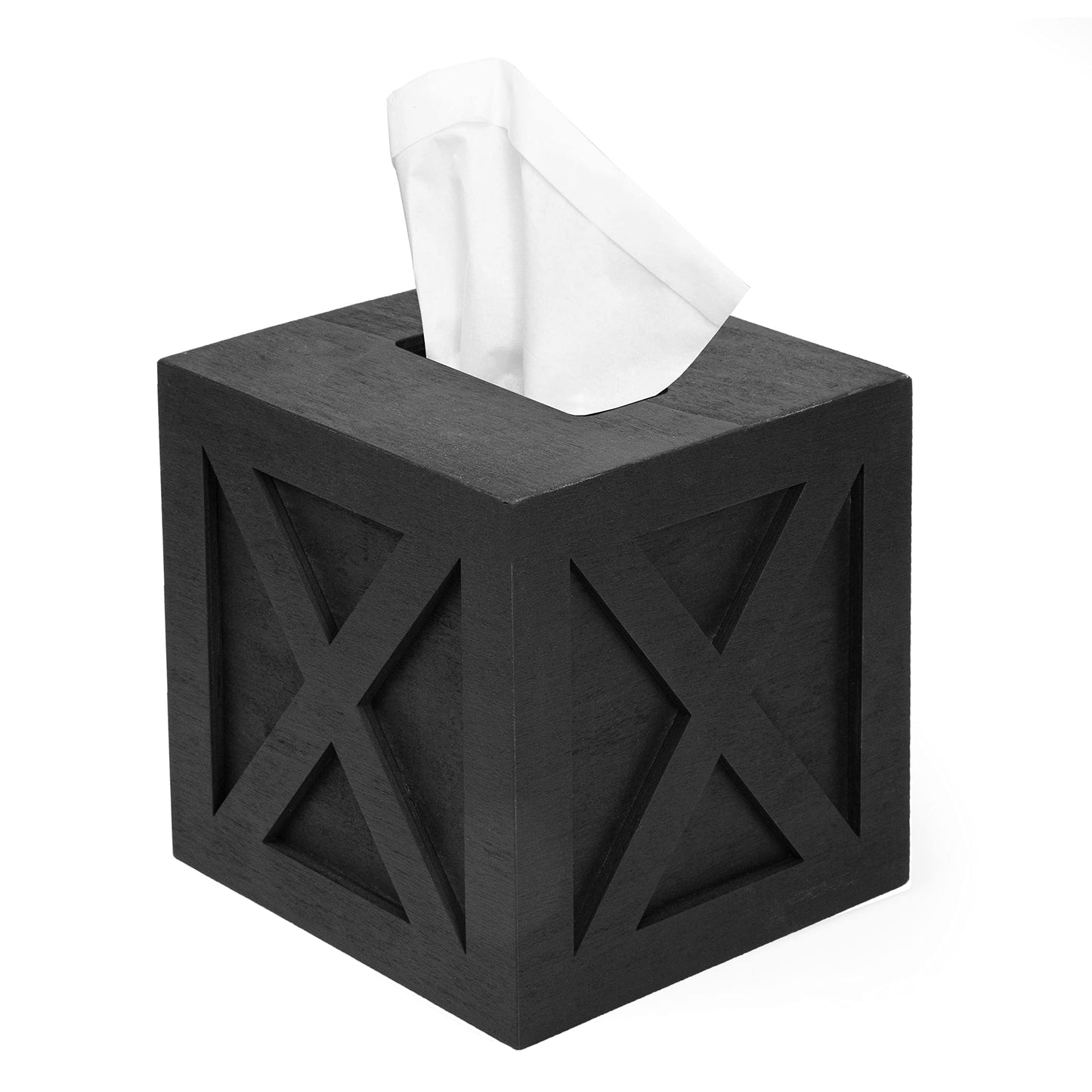 Ilyapa Wood Tissue Box Cover Farmhouse X Patterned- Rustic Farmhouse Black Wood Tissue Holder