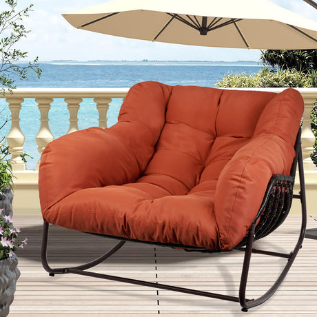 TXGDPIONEER Outdoor Papasan Rocking Chair, Oversized Patio Rocking Chairs with Padded Cushion& Pillow-Comfortable Rocker Egg Chair for Front Porch, Garden, Patio, Backyard,1PC,Red TXGDPIONEER