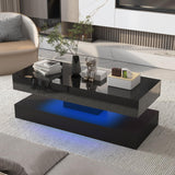 Uspeedy 47.3IN High Glossy LED Coffee Table,Modern Coffee Table for Living Room,Living Room Tables,Large Living Room Furniture,APP LED Lights,Black/White Coffee Table for Living Room (Black) Uspeedy
