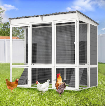 AECOJOY 67'' Extra Large Chicken Coop with Run, Wood Chicken House with 4 Nesting Boxes & Roost Bar for 8-10 Chickens, Outdoor Hen Fence Poultry Pet Cage for Backyard