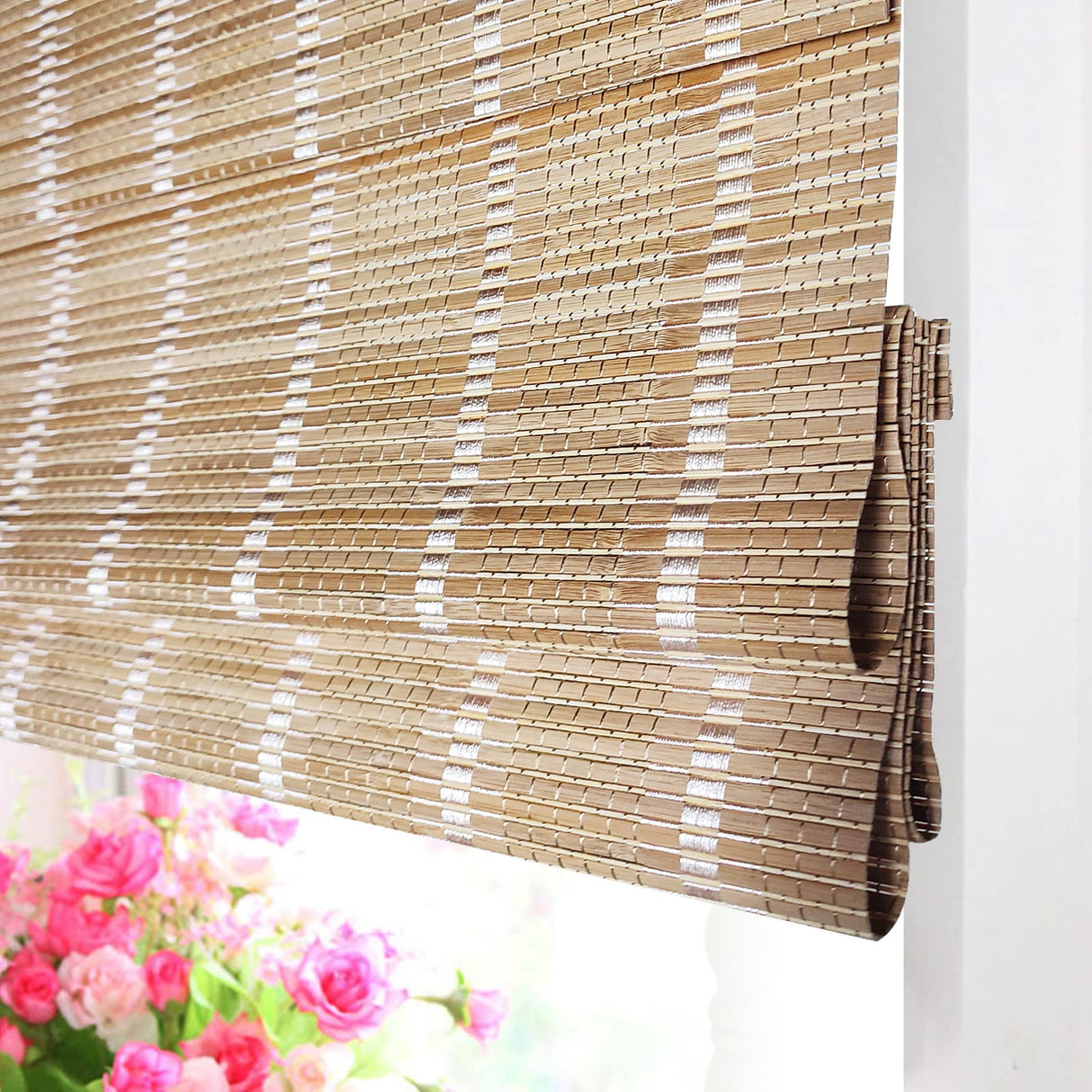 LETAU Cordless Wood Window Roman Shades, Bamboo Window Blinds, Pattern 14 LETAU