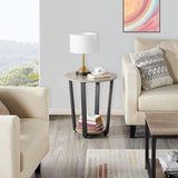 Yaheetech Farmhouse Round End Table with Storage Shelf, 2 Tier Side Table with Metal Frame and Sturdy Wood, Sofa Side Table for Living Room Small Spaces, Easy Assembly, Gray Yaheetech