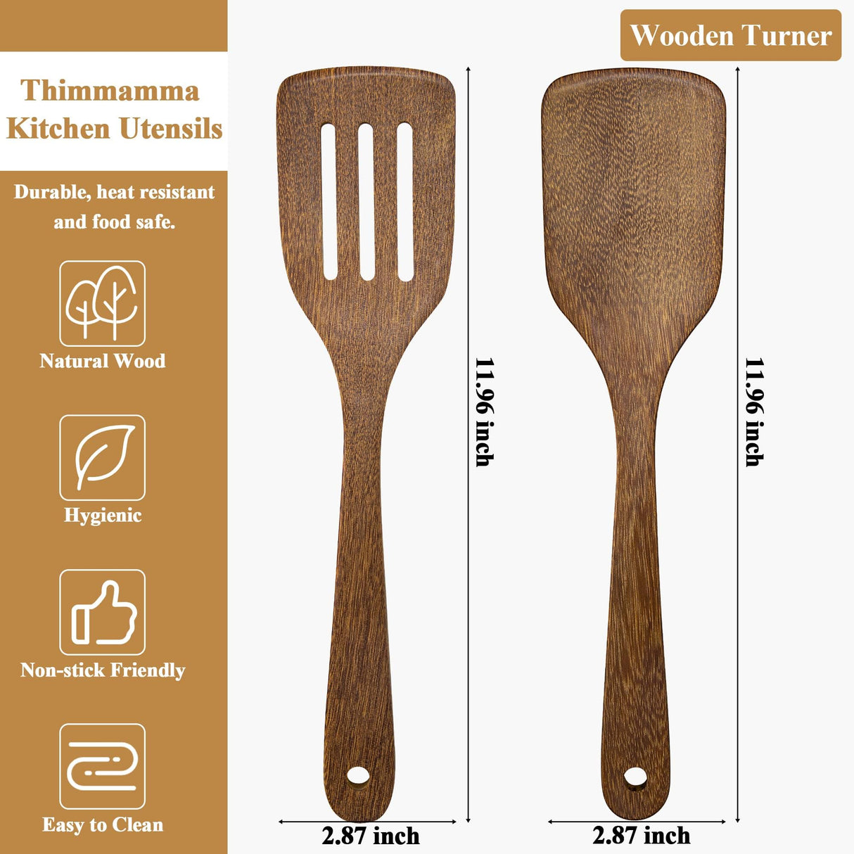 Wooden Spatula for Cooking 12 Inches Wood Spatula Slotted Turner Cooking Utensils for Nonstick Cookware, Kitchen Spatula for Fish, Eggs, Pancakes, 2 Pack Thimmamma