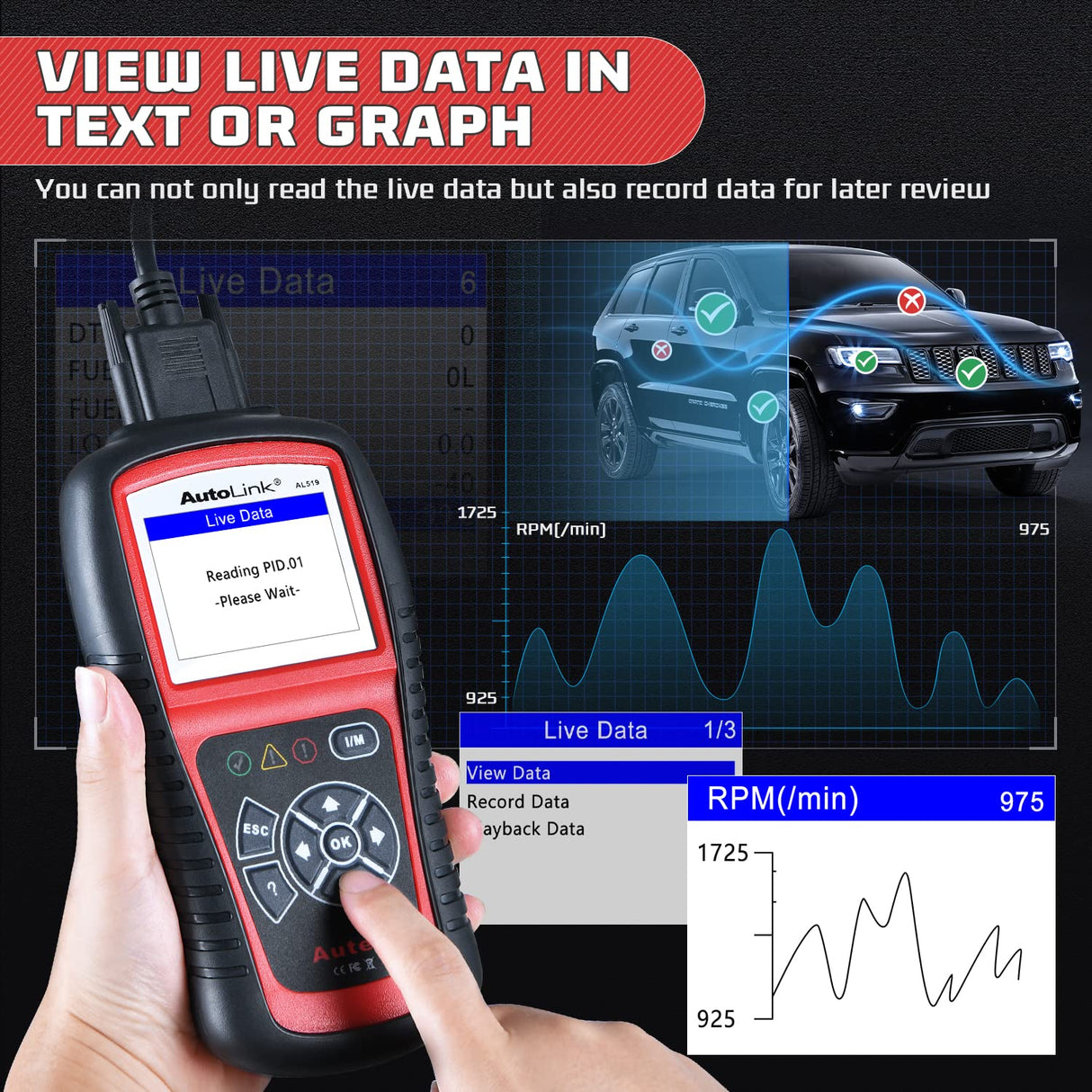 Autel AutoLink AL519 OBD2 Scanner Enhanced Mode 6 Car Diagnostic Tool Check Engine Code Reader CAN Scan Tool, Advanced Ver. of AL319 Autel