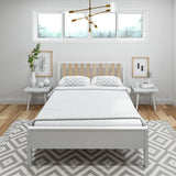 Modern Solid Wood Full Bed Frame with Slatted Headboard in White/Blonde by Plank+Beam Plank+Beam
