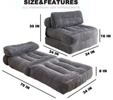 Folding Sofa Bed, Convertible Sleeper Chair Couch Bed Faux Rabbit Fur for Adults, with Back Support Floor Couch Comfy Floor Sofa for Living Room Bedroom, Dark Grey, Single Kisoy