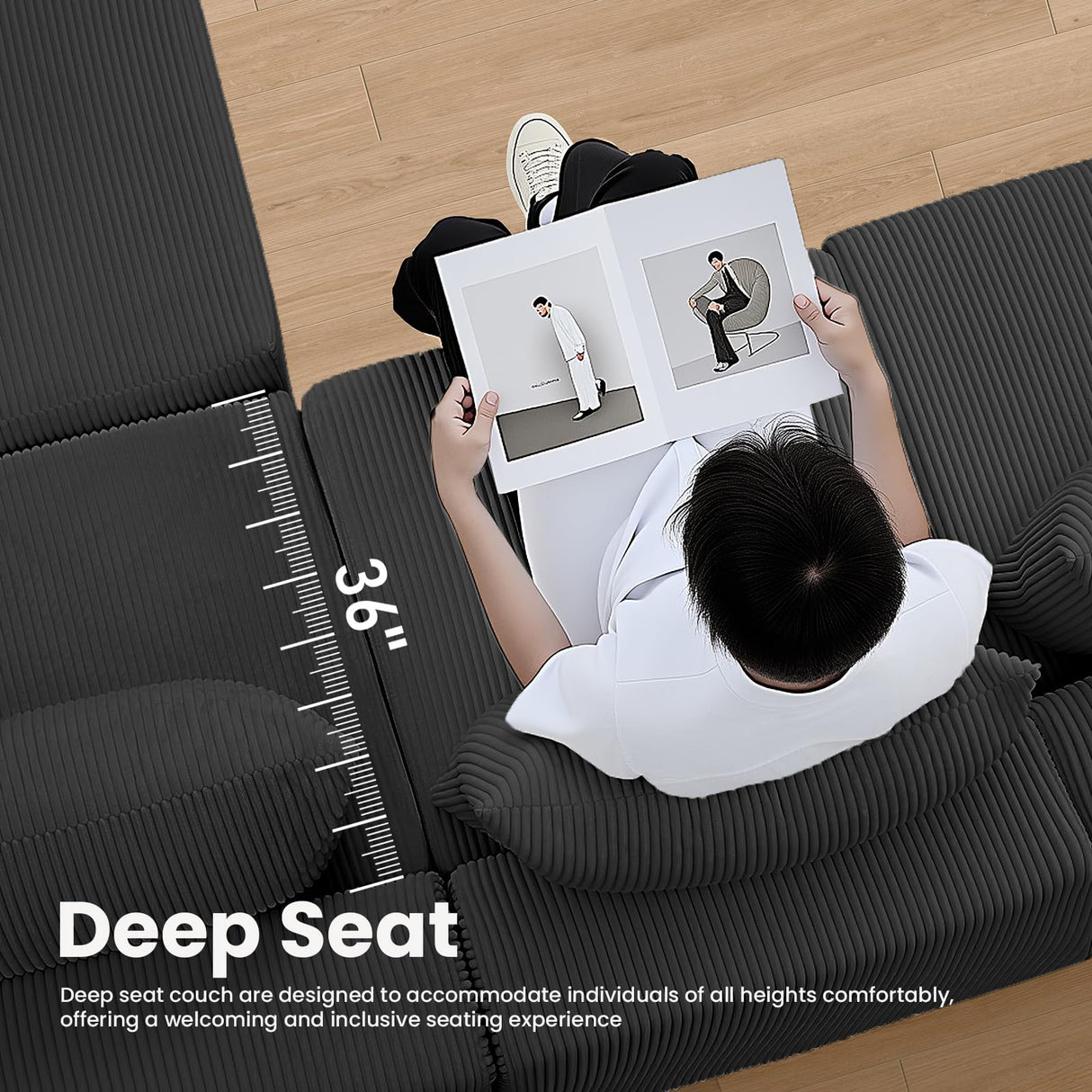 104" Cloud Couch Sectional, U Shaped Boneless Couches for Living Room, Corduroy Modern Modular Sectional Sofa, No Assembly Required (Grey, U-Shaped) cidludto