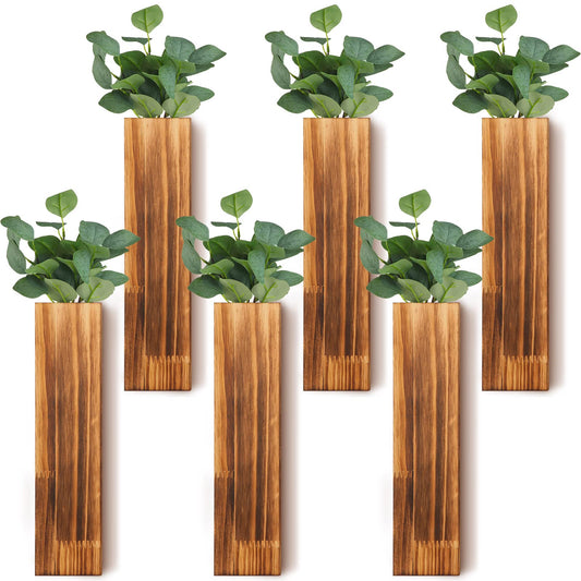 Skylety 6 Pack Wood Wall Planters for Indoor Plants Wooden Hanging Vase Farmhouse Wall Decoration for Bedroom and Living Room for Flowers and Artificial Greenery Plants(Wood Color)