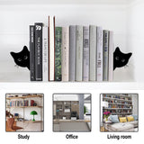 Bookends Metal Cat Book Ends, 1 Pairs Cute Bookends for Shelves Decorative for Home Office Desk Bookshelf Decor (Black, Full-face) TYLCC
