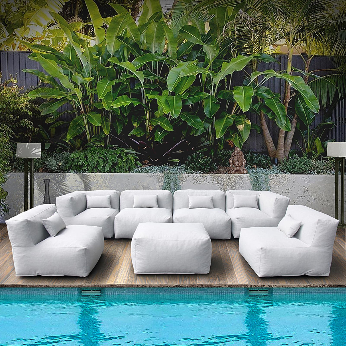 Dineli ANNYH CALALUNA 7Pc Patio Garden Furniture Sectional Conversation Set.Combines 4Middle, 2Corner, 1Ottoman/Coffee Outdoor Exp Foam Filled Chairs. A Unique Modular Contemporary Sofa (Cloud Gray) Dineli
