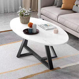 Wolawu Coffee Table White Faux Marble Coffee Table for Living Room,Oval Modern Center Table Tea Table for Small Space,Wooden Living Room Tables End Table with Sturdy Black Metal Leg Wolawu