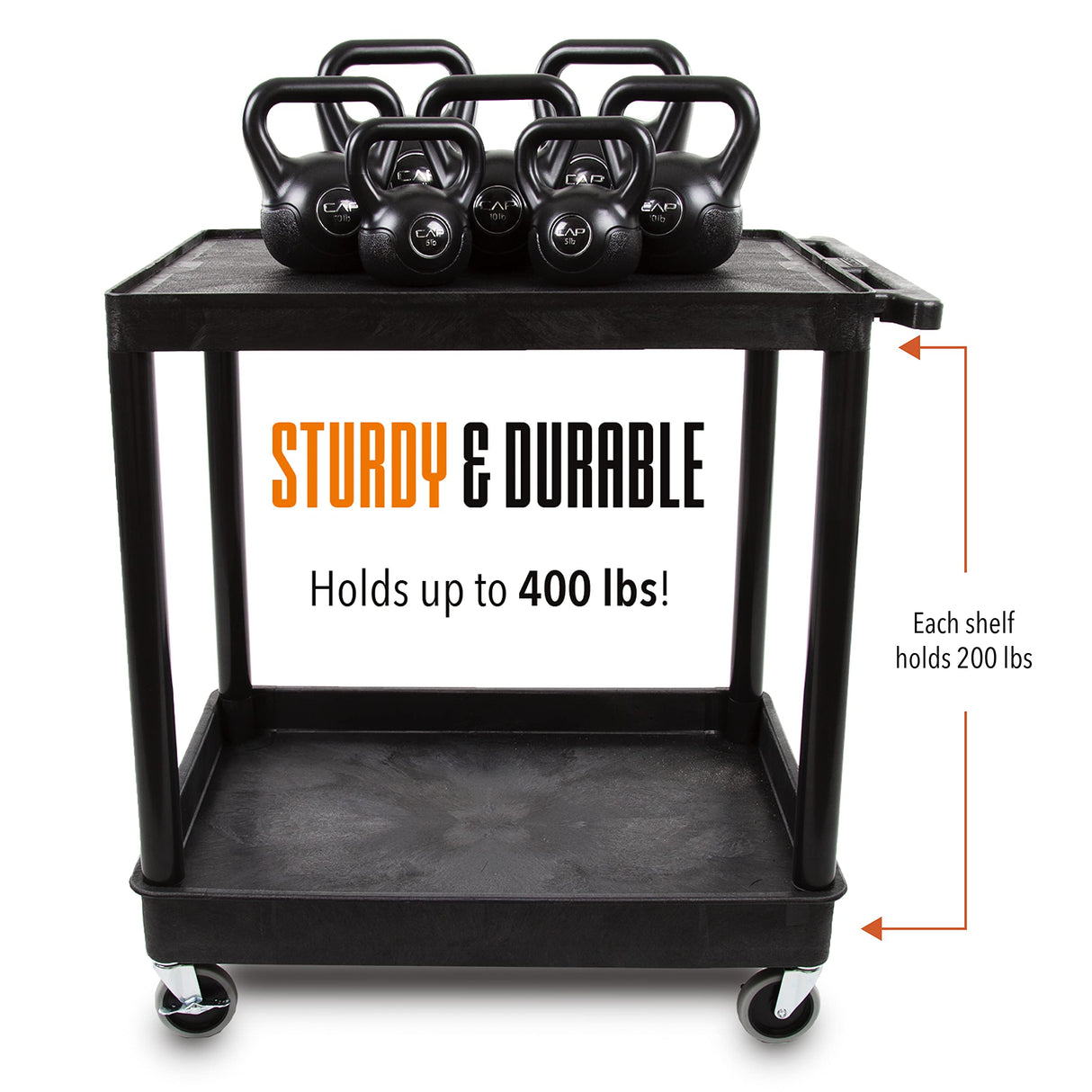 Stand Steady Tubstr Large 2 Shelf Utility Cart Supports Up to 200 lbs - Heavy Duty Hybrid Tub & Flat Shelf Cart, Rolling Storage Cart & Tool Cart for Stand Steady