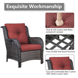 Outdoor Patio Furniture Chairs Set - 5 Piece Wicker Rattan Patio Sectional Conversation Sets with 2 Armrest Chairs,2 Ottomans and 1 Side Table for Porch Deck Balcony Backyard Garden(Brown/Red) Rilyson