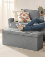 SONGMICS Mazie Collection - 43 Inches Ottoman Storage Bench, 35 Gal. Folding Chest with Breathable Linen-Look Fabric, Load up to 660 lb, for Entryway, Living Room, Bedroom, Light Gray ULSF077G05 SONGMICS