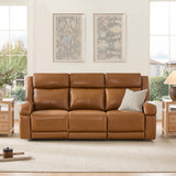 Watson & Whitely Genuine Leather Power Recliner Sofa, 3 Seater Wall Hugger Reclining Sofas with Power Headrest, USB & TypeC Ports, Electric Recliner Couch Set for Living Room, Saddle Brown Watson & Whitely