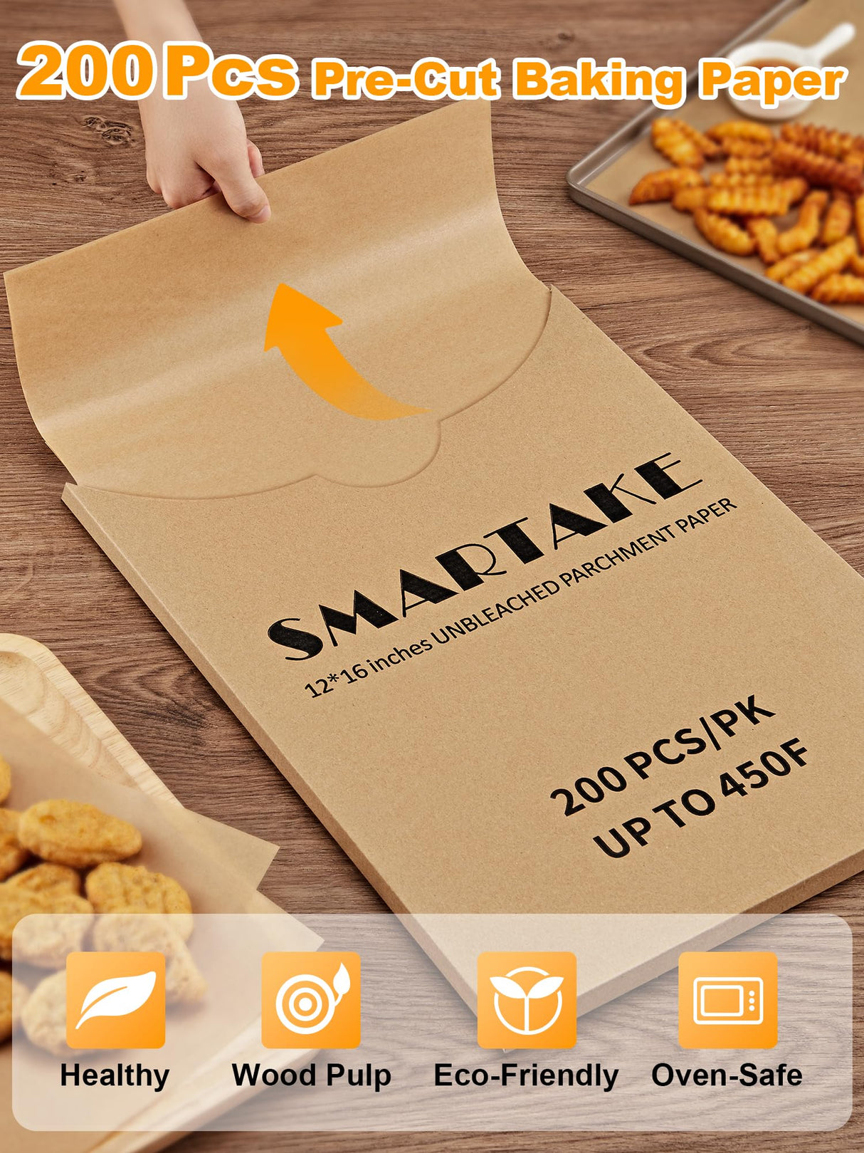 SMARTAKE 200 Pcs Parchment Paper Baking Sheets, 12x16 Inches Non-Stick Precut Baking Parchment, Perfect for Baking Grilling Air Fryer Steaming Bread Cup Cake Cookie and More (Unbleached) SMARTAKE