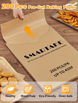 SMARTAKE 200 Pcs Parchment Paper Baking Sheets, 12x16 Inches Non-Stick Precut Baking Parchment, Perfect for Baking Grilling Air Fryer Steaming Bread Cup Cake Cookie and More (Unbleached) SMARTAKE