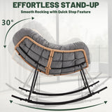 Halituny Outdoor Rocking Chair with Thick Cushion, Comfy Rattan Rocker Egg Chair Indoor with Straps, Patio Rocking Chair 450lbs for Garden, Balcony, Lawn, Backyard, Living Room, Bedroom, Dark Gray Halituny