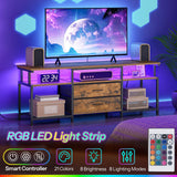 HOOBRO TV Stand with Power Outlet and LED Light, Entertainment Center for TVs Up to 65 Inch, Modern Media Console Table with 2 Non-Woven Drawers, for Living Room, Bedroom, Rustic Brown BF54UDDS01 HOOBRO