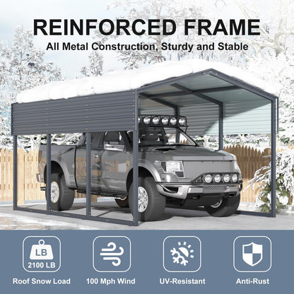 WELYAS 15×10 FT Heavy Duty Carport Canopy with Galvanized Steel Frame and Roof, All Metal Carport Garage, Car Shelter for Trucks, Boats, Tractors