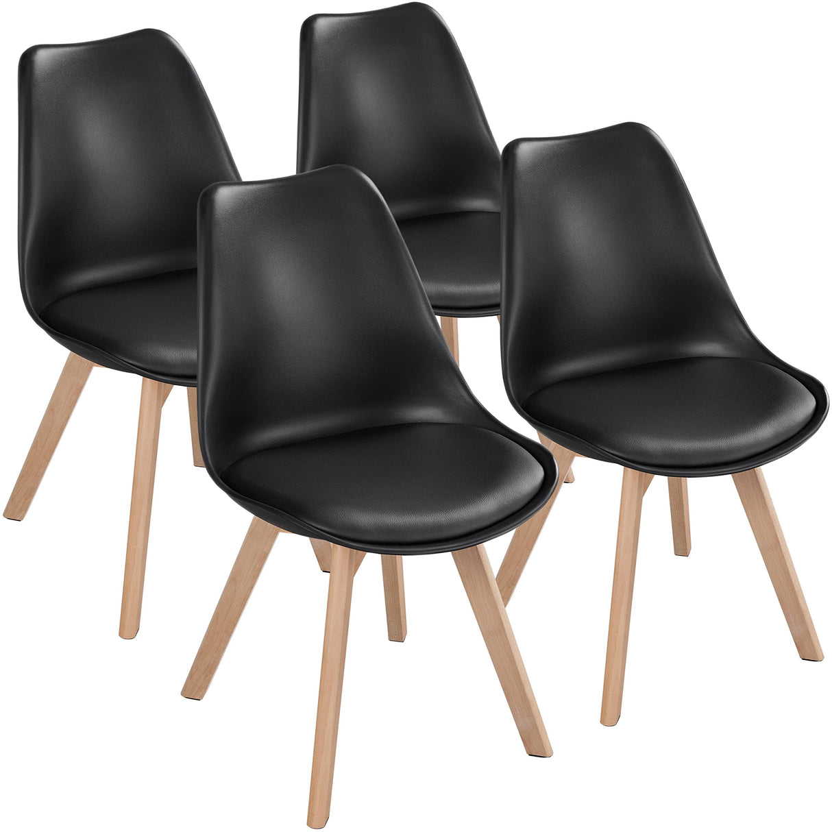 Yaheetech Modern Mid Century Eiffel Inspired Dining Chairs Set of 4, Black, Ergonomic Design with Cushion, Beech Wood Legs Yaheetech