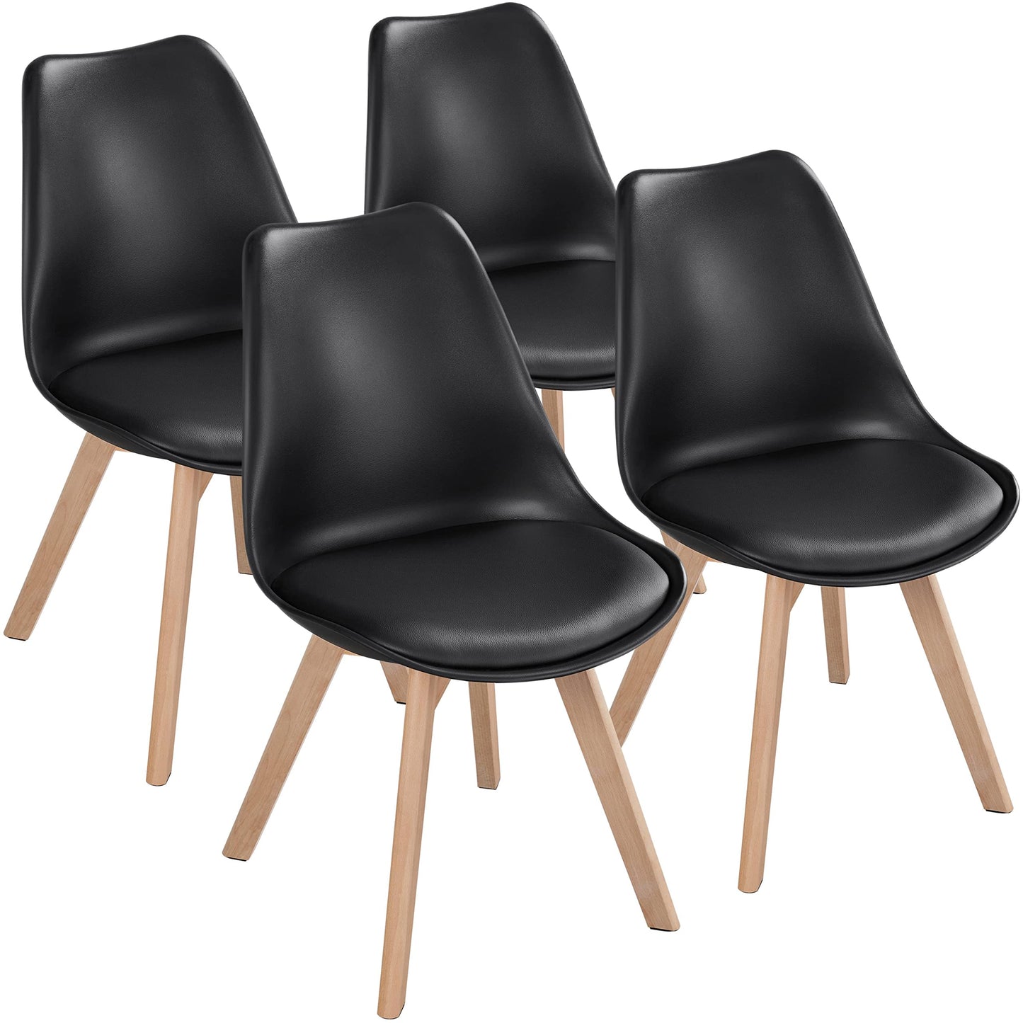 Yaheetech Modern Mid Century Eiffel Inspired Dining Chairs Set of 4, Black, Ergonomic Design with Cushion, Beech Wood Legs - WoodArtSupply