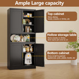 71”H Versatile Metal Pantry Storage Cabinet with Adjustable Shelves and Feet - Black 4-Door Design erosoei