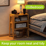 End Table Set of 2 Bamboo Nightstand Stackable Bedside Table Living Room Nightstand 2-Tier Storage Shelf Wood Sofa Table for Small Space Bed Room Living Room BMOSU