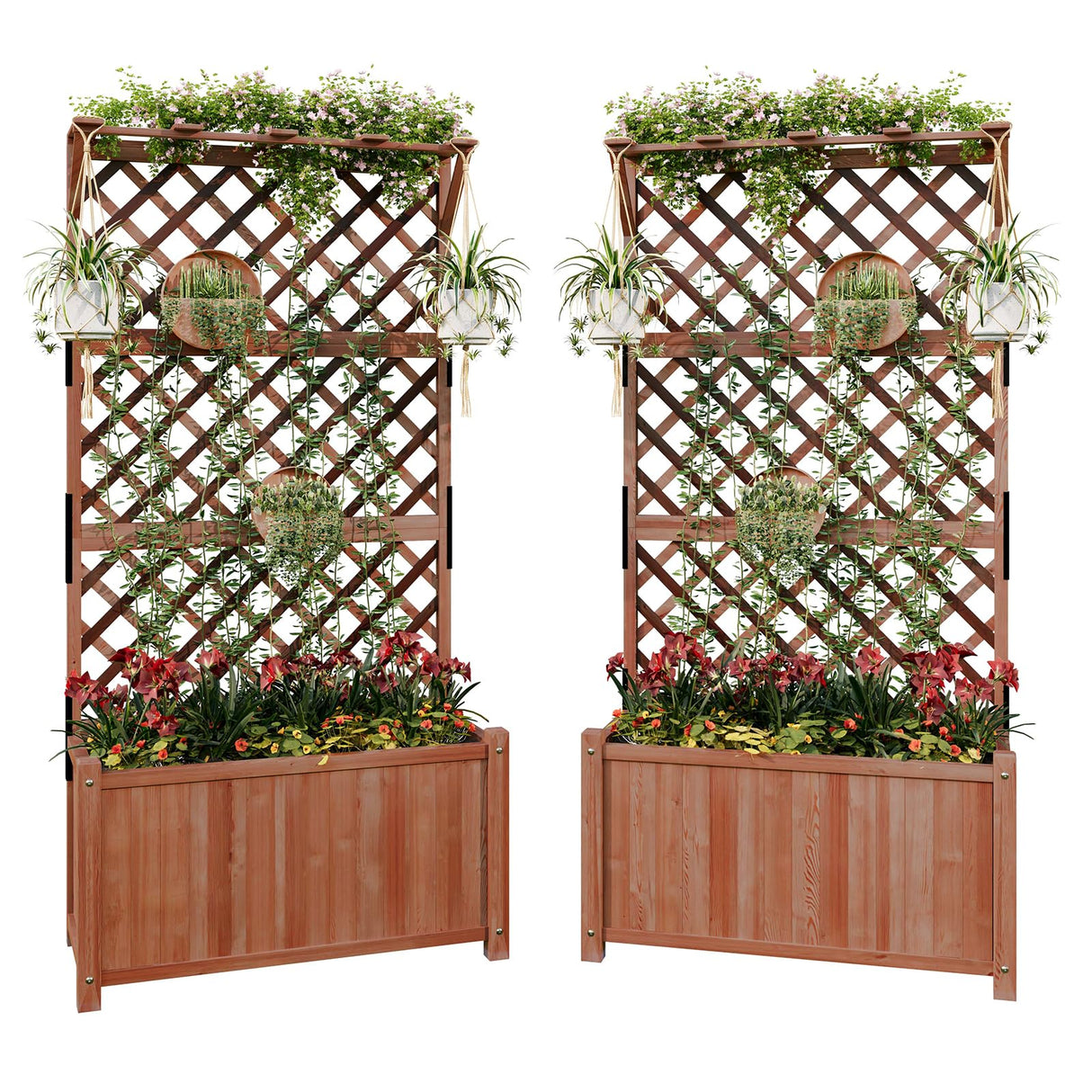 SPECRAFT 2 Pack Wood Planter with Trellis, 35.4x17.7x72 Inch Raised Garden Bed, 1.6Ft Deep Large Planter Box for Outdoor Gardening, Vegetables, and Climbing Plants SPECRAFT