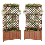 SPECRAFT 2 Pack Wood Planter with Trellis, 35.4x17.7x72 Inch Raised Garden Bed, 1.6Ft Deep Large Planter Box for Outdoor Gardening, Vegetables, and Climbing Plants SPECRAFT