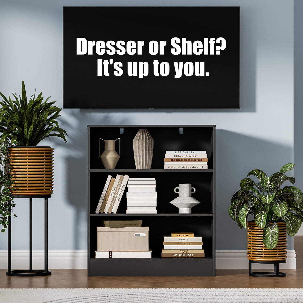 Housoul 3 Drawers Dresser for Bedroom with Fabric PU Drawer and Wood Frame, Black Small Dresser with Large Organizer, Chest of Drawers for Closet, Living Room, Hallway, Black Housoul