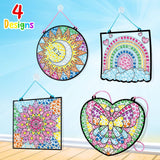 BANBBUR 4 Pcs Window Art Kits for Kids,Gem Arts for Kids Ages 8-12 4-8,Suncatcher Kits for Kids,Diamond Art and Crafts for Girls Boys Birthdays Christmas Gift BANBBUR
