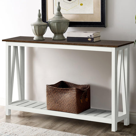 ChooChoo Farmhouse Console Table, Rustic Vintage Narrow Sofa Table for Entryway, Living Room, Hallway, 47 White ChooChoo