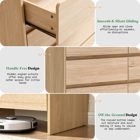 AMERLIFE 6 Drawer Dresser for Bedroom, 49" Wide Modern Chest of Storage Drawers with Rounded Corners, Anti-Tip Kit, Wood Cabinet Organizer for Closet, Living Room, Nursery, Easy Assembly, Light Oak AMERLIFE