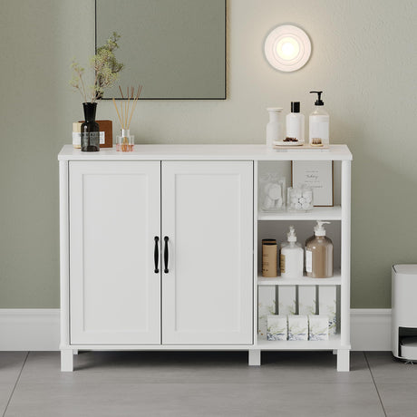 Hzuaneri Bathroom Storage Cabinet, Freestanding Floor Cabinet with Doors and Shelves, Bathroom Storage Unit, Kitchen Cupboard with Open Compartments for Bathroom, Entryway, Modern SC12213X Hzuaneri