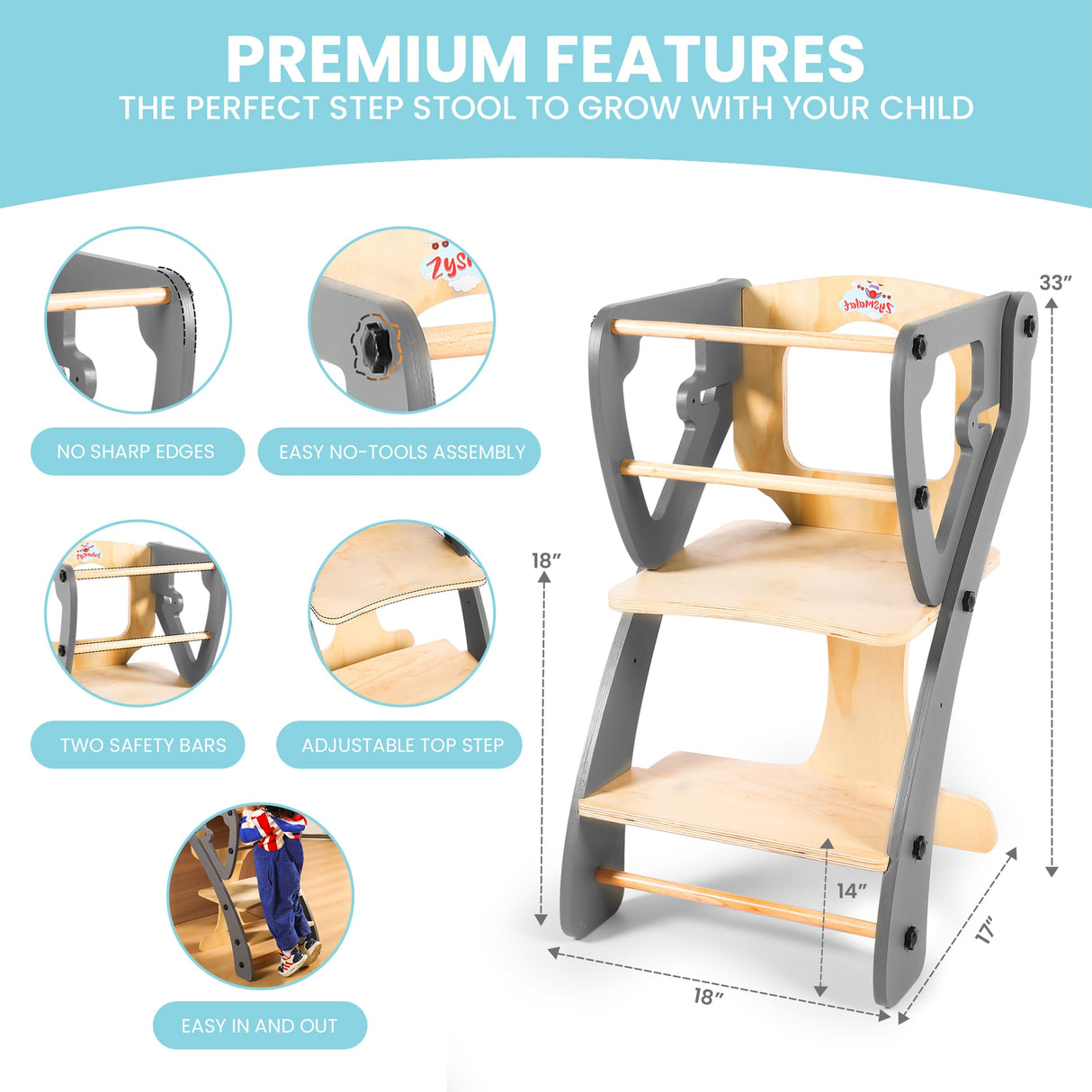 ZYSMALAT Toddler Tower | Kitchen Stool Helper | Montessori Kitchen Step Stool | Toddler Standing Tower | Learning Tower | Adjustable Height | Foldable Tower | Kids Boys Girls | 2025 Design ZYSMALAT