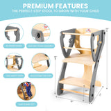 ZYSMALAT Toddler Tower | Kitchen Stool Helper | Montessori Kitchen Step Stool | Toddler Standing Tower | Learning Tower | Adjustable Height | Foldable Tower | Kids Boys Girls | 2025 Design ZYSMALAT