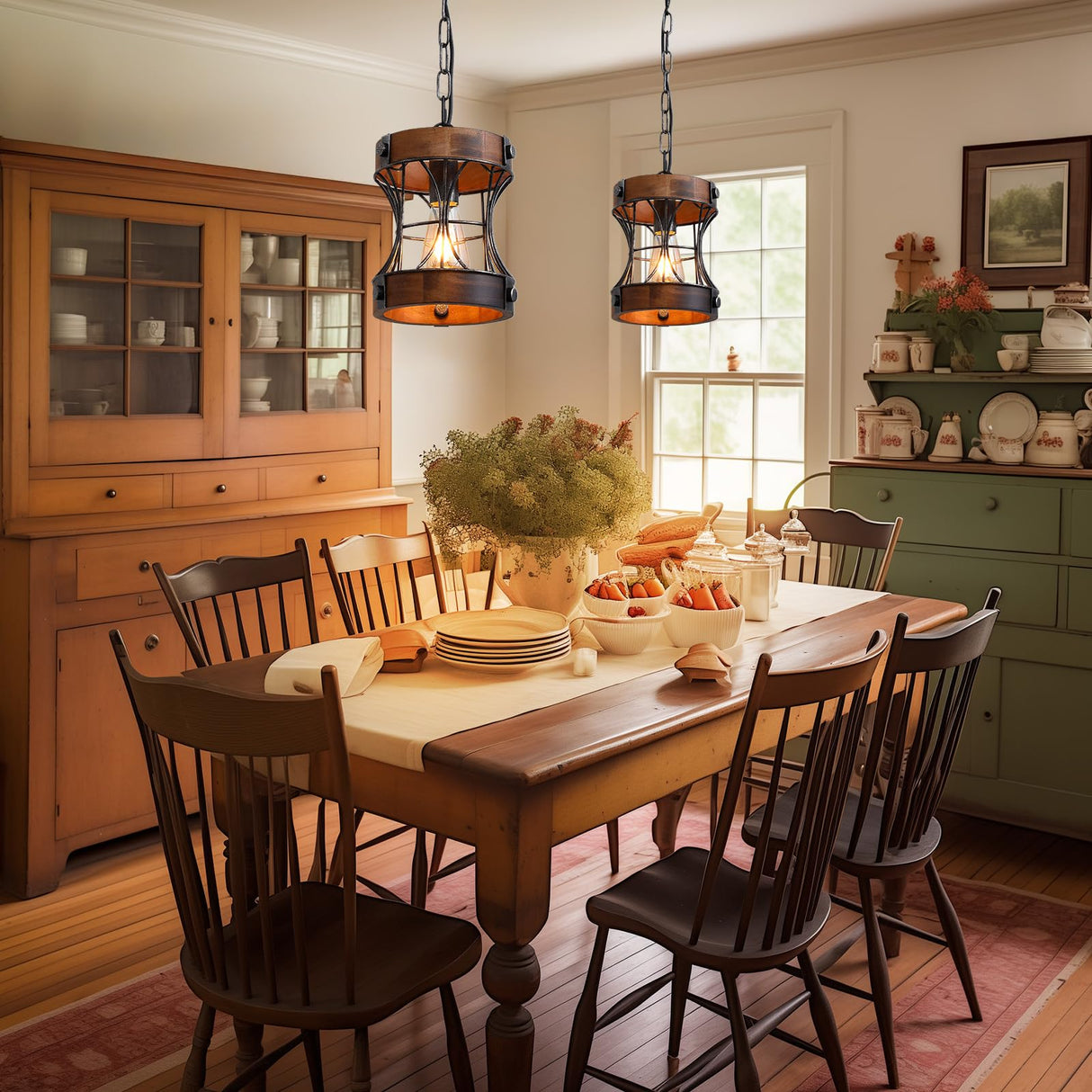 7PMBEANE Rustic Farmhouse Chandelier, Wood Small Pendant Light Fixtures, Modern Chandeliers for Dining Room, Kitchen Island, Office, Bedroom, 1-Light Chandelier for All Ceilings D 7.5" x H 8.8" 7PMBEANE