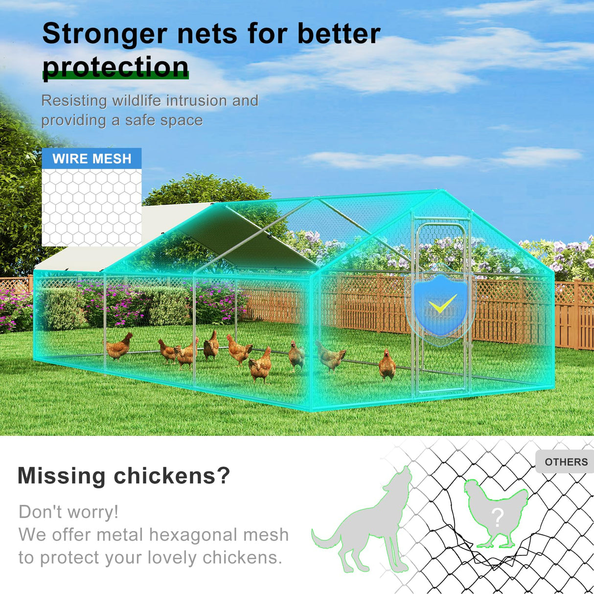 Large Metal Chicken Coop Walk-in Poultry Cage Hen Run House with Waterproof and Anti-Ultraviolet Cover for Backyard Farm Garden, Cage for Rabbits Duck Spire Roof(10’ W x 19.7’ L x 6.4’ H) Rupzen