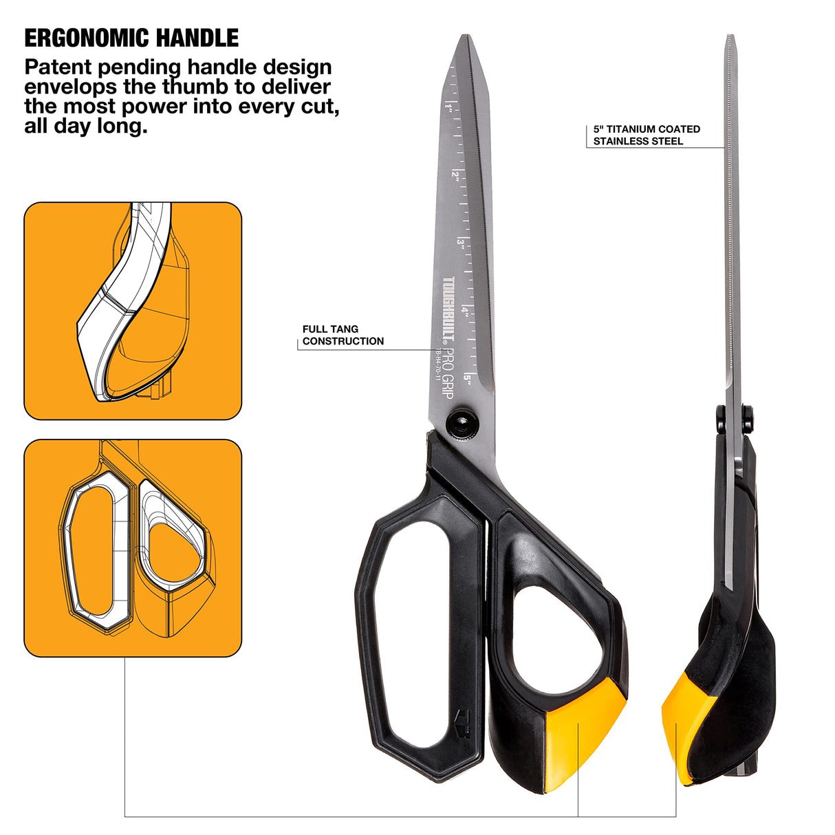 ToughBuilt - Pro Grip Jobsite Scissors - 5 in Titanium Coated Stainless Steel Blades - (TB-H4-70-11) ToughBuilt