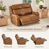 Watson & Whitely Genuine Leather Power Loveseat Recliner Sofa, 2 Seat Wall Hugger Reclining Sofa with Power Headrest & Charging Ports, Dual Recliner Sofas for Living Room, RV, Saddle Brown Watson & Whitely