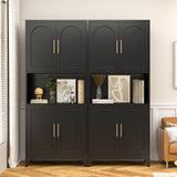 SteeLoong Kitchen Pantry Storage Cabinet with Microwave Stand，Black 75" Tall Metal Cupboard with 4 Doors and Adjustable Shelves for Bathroom, Dining Room SteeLoong