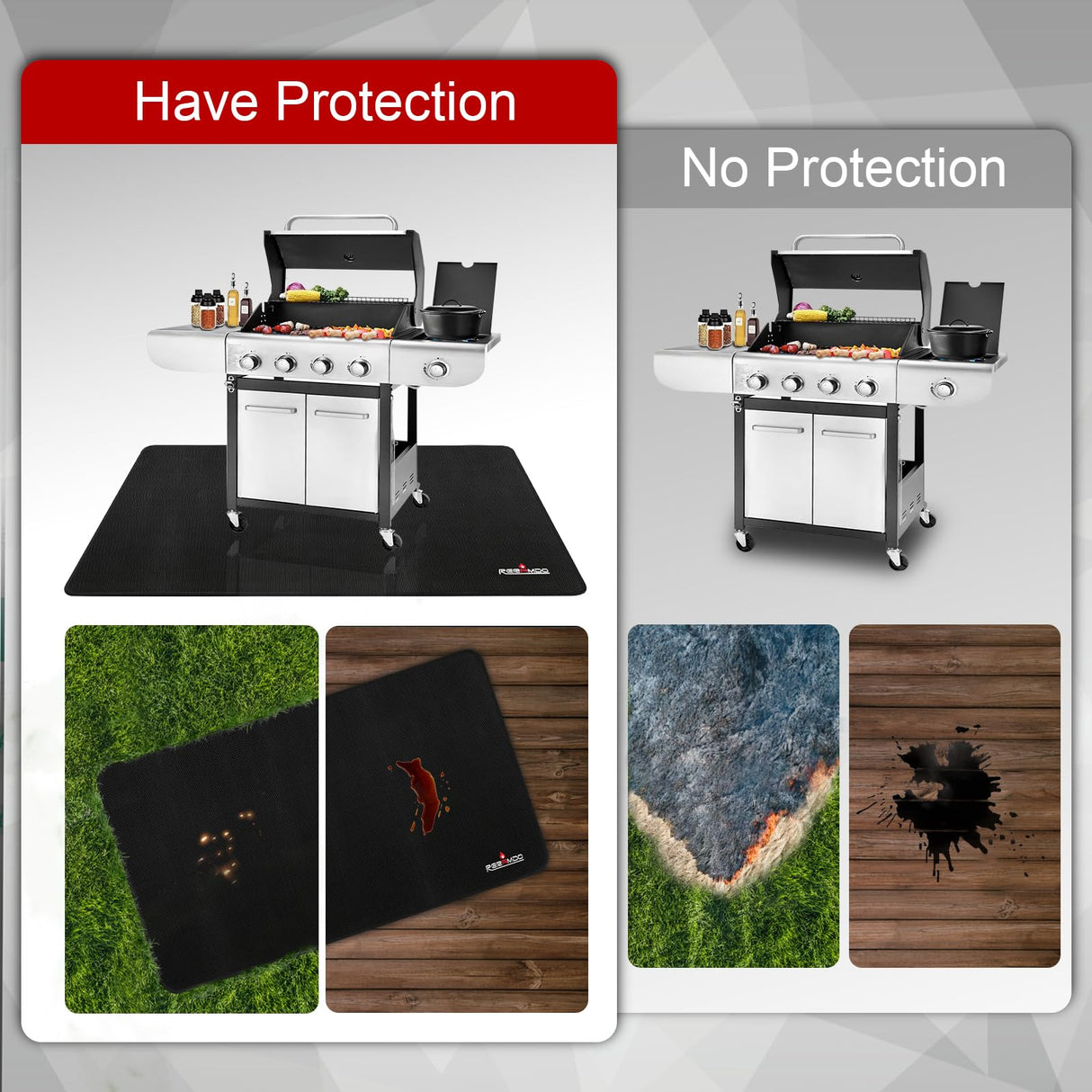 48 x 30 Inches Under Grill Mat for Outdoor Grill, Double-Sided Fireproof grill Mat, Indoor Fireplace Mat Fire Pit Mat, Waterproof Oil-Proof BBQ Floor Pads, Deck and Patio Protectors Mat RERAMDO