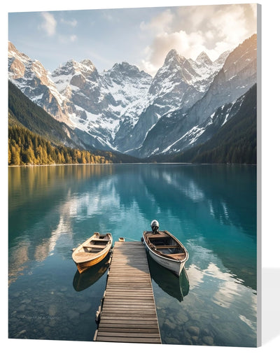 ACANDYL Mountains Landscape DIY Paint by Numbers Kit for Adults Paint by Numbers Beginner Canvas Painting by Number Boat Lake DIY Acrylic Oil Painting on Canvas Arts Craft Decoration 16x20 Inch