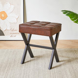 IBUYKE Square Makeup Stool with X-Leg Foot Rest, PU Footrest Stool, Ottoman Seat Vanity Stool, Multi-Use as Small Side Table, for Bedroom, Living Room, Dark Brown LG-71Z IBUYKE