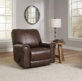 Signature Design by Ashley Colleton Classic Leather Match Upholstered Manual Recliner with Nailheads, Dark Brown Signature Design by Ashley