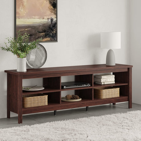 WAMPAT Farmhouse TV Stand for 75 inch TV, Wood Entertainment Center for 80 inch TV Console Table with 6 Storage Cubby for Living Room & Bedroom, 70 inch, Brown WAMPAT